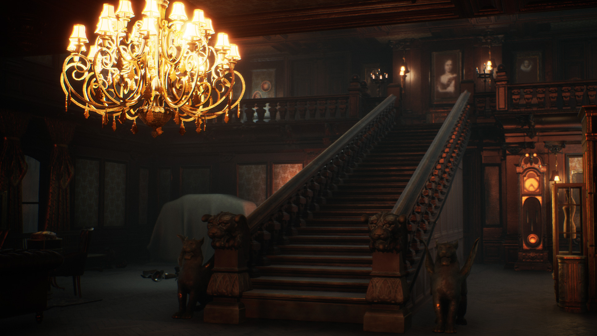 The virtual reality Haunted House mini-experience was created in Unreal Engine.,